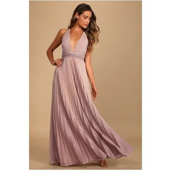 Lulus Dresses & Skirts - Lulus Especially Stunning Blush Pink Sparkly Pleated Maxi Prom Dress Size Medium